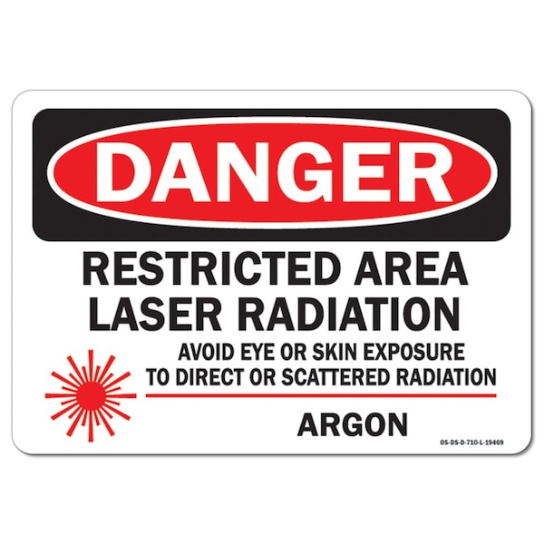 OSHA, Restricted Area Laser Radiation Avoid Eye, 18in X 12in Rigid Plastic, 18" W, 12" H, Landscape